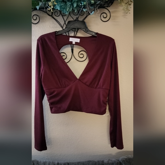 Love & piece Maroon Vneck Crop Top Size Large NWT. - Picture 3 of 9